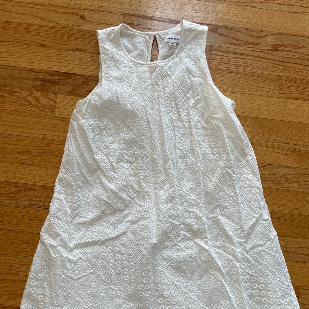 Calvin Klein White Eyelet‎ Cotton Dress Size 8